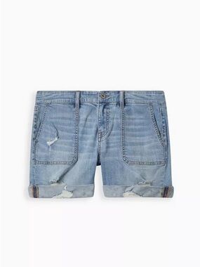 Torrid Plus Size Distressed Vintage Stretch Denim Mid-Blue 5" Jean Shorts